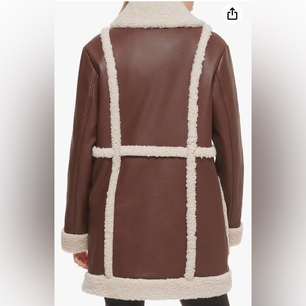 Levi's NWT Vegan Leather Sherpa Spill Out Coat SZ S Boho 70’s Retro Penny Lane - Picture 13 of 15